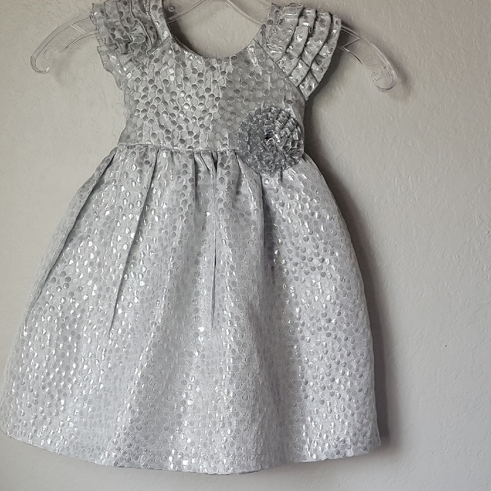 Laura Ashley Girls Silver A-line Flutter Sleeve Dress Size 2